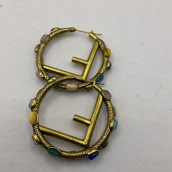 Iconic "F" Logo Hoop Earrings with Multicolored Gemstones - Picture 3 of 7